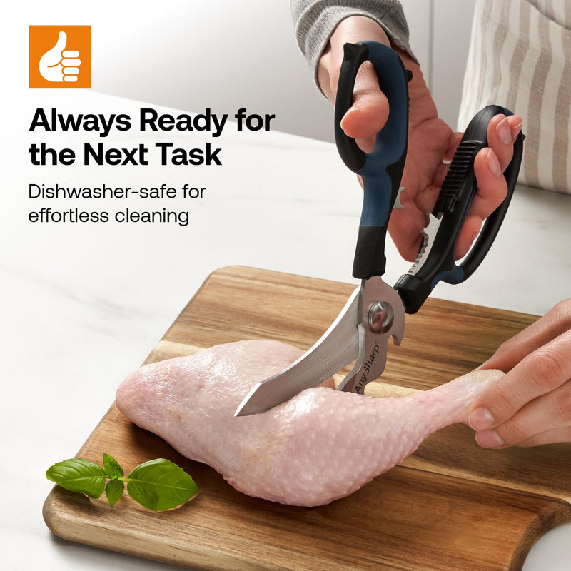 AnySharp 5-in-1 Multi-Function Kitchen Shears - Kitchen Scissors Heavy Duty with Hardened Steel Blades - Cut Chicken Bones and Thick Fabrics - Grip for Both Left and Right Handed - Dishwasher Safe Alloy Steel