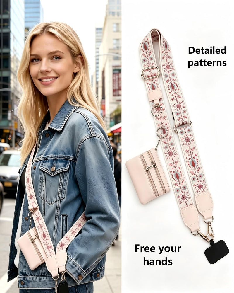 Phone Lanyard Card Holder, Adjustable White Strap Pattern Crossbody Neck | Detachable Card Wallet, Neck & Crossbody Strap for Travel, Shopping, Daily Use, Hands-Free Phone Accessory for Smartphones