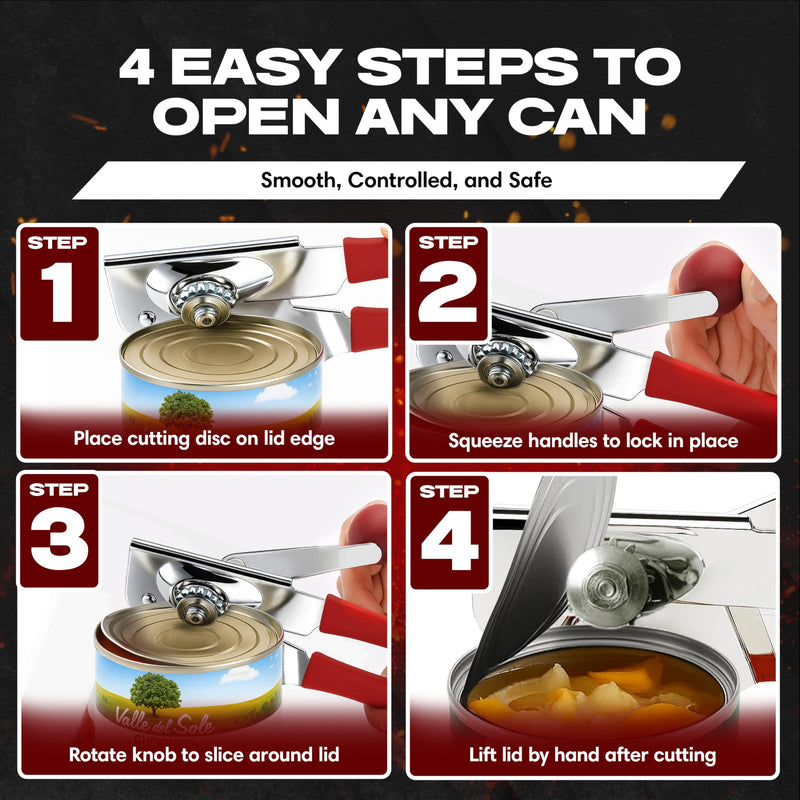 Chef Master Commercial Can Opener Heavy Duty - Manual Hand Crank for Large Cans with Anti-Slip Grip - Stainless Steel Restaurant Can Opener Manual for Seniors, Kitchen, Bars & Food Trucks - 90056 Heavy Duty 1 Pack