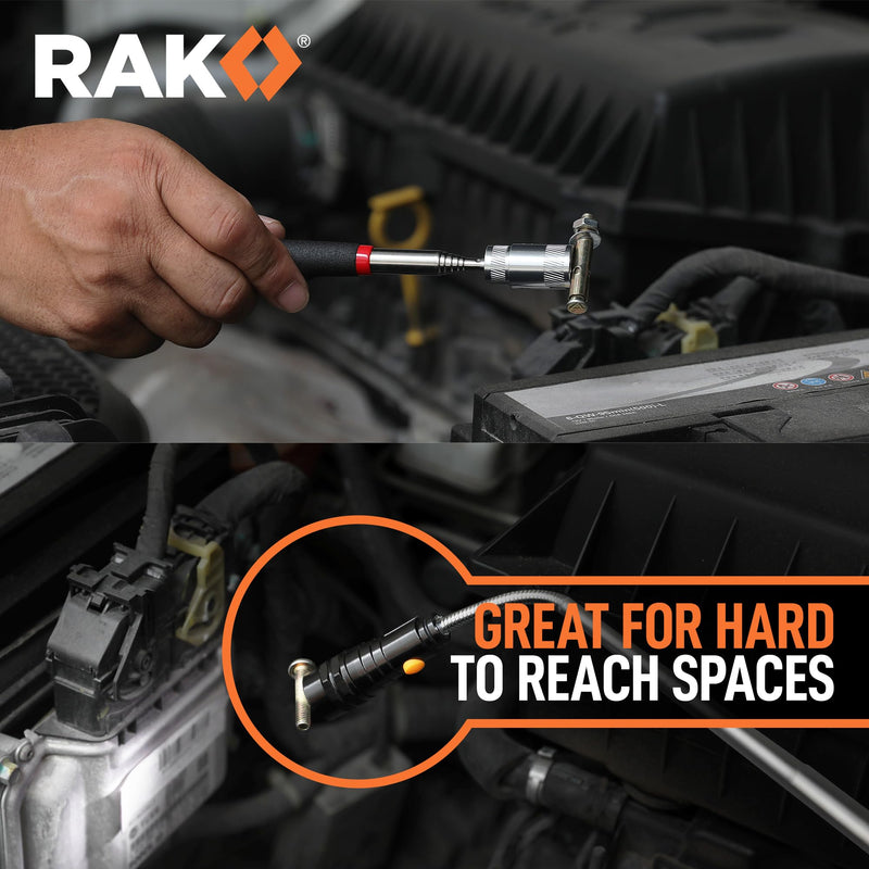 RAK Magnetic Pickup Tool Set Gifts for Men - 5Pcs with 360 Swivel Inspection Mirrors, Telescoping Magnet Pickup Tool, Flexible LED Flashlight, Mechanic Tools & Cool Gadgets for Men, Dad, Husband 5 Pcs Magnetic Pickup Tool Set