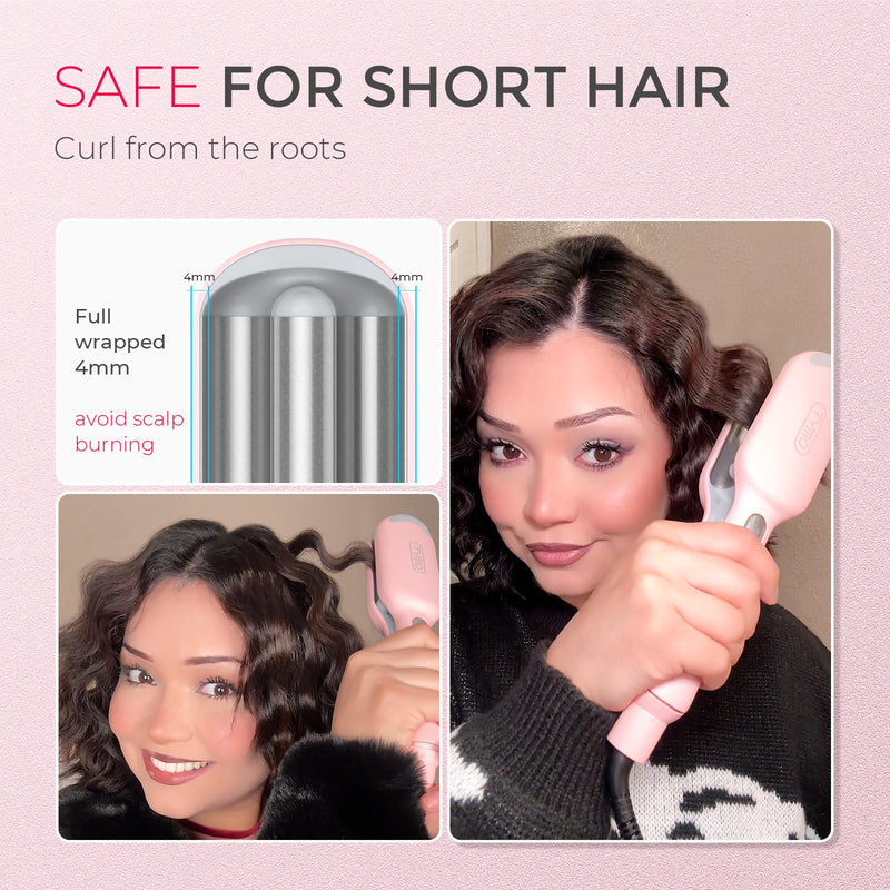 TYMO ROVY Hair Waver Crimper - Hair Curler, Deep Waver Curling Iron, Ionic Curling Wand with Ceramic Tourmaline Barrel for Women, Anti-Scald, Quick & Easy, Dual Voltage, Pink 25mm