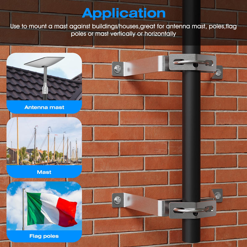  [AUSTRALIA] - 4 Pcs 4" Antenna Wall Mount 304 Stainless Steel, Double Wall Mount Antenna Mast Clamp V Jaw Bracket Accessories Kit for TV CB Ham Outside Home 4inch Wall Mount (set of 4)