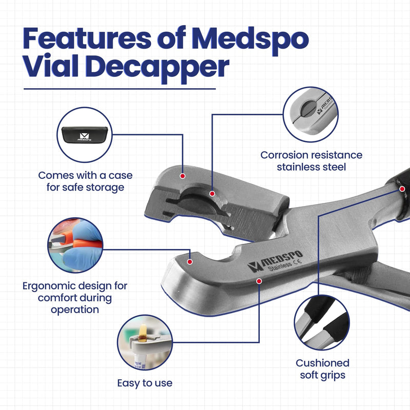 MEDSPO Dual Action Vial Opener and Vial Decapper | Durable Ergonomic Vial Cap Remover | Easy to Use Vial Opener Tool | For Medical Applications and Opening Pharmacy Medicine Bottles (13mm x 20mm) 13mm x 20mm
