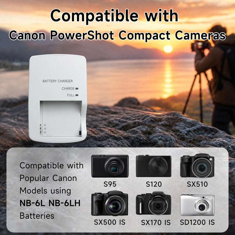 CB-2LYE Charger Replacement for NB-6L Canon PowerShot SX510 S120 S95 SX500 | for CB-2LY & NB-6LH, SX510 HS, S95, SX500 is, Camera Battery Charger for SX260 HS, S90, D30, D20, SD1300 is