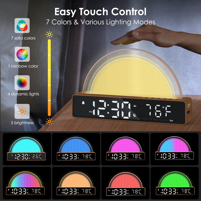 Sunrise Alarm Clock, Wake Up Light Dawn Simulator, Bedside Lamp Color Night Light with USB Charger, Sleep Aid, Loud Sunlight Alarm Clock for Heavy Sleepers Adults, Gift for Kids Teens Boys Girls