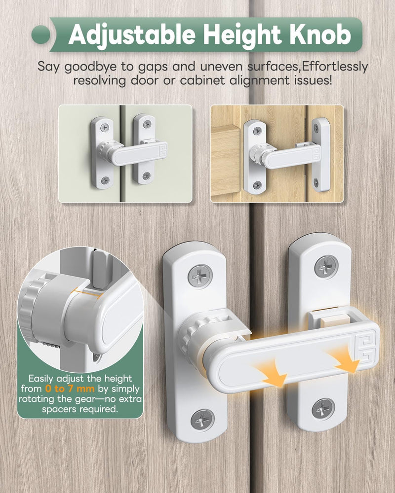Adjustable Barn Door Locks, 90/180 Degree Sliding Door Latch, Protect Home Security Gate Latch for Bedroom, Barn, Cabinet, Garden, Fence (White-2 Pcs) White-2 Pcs