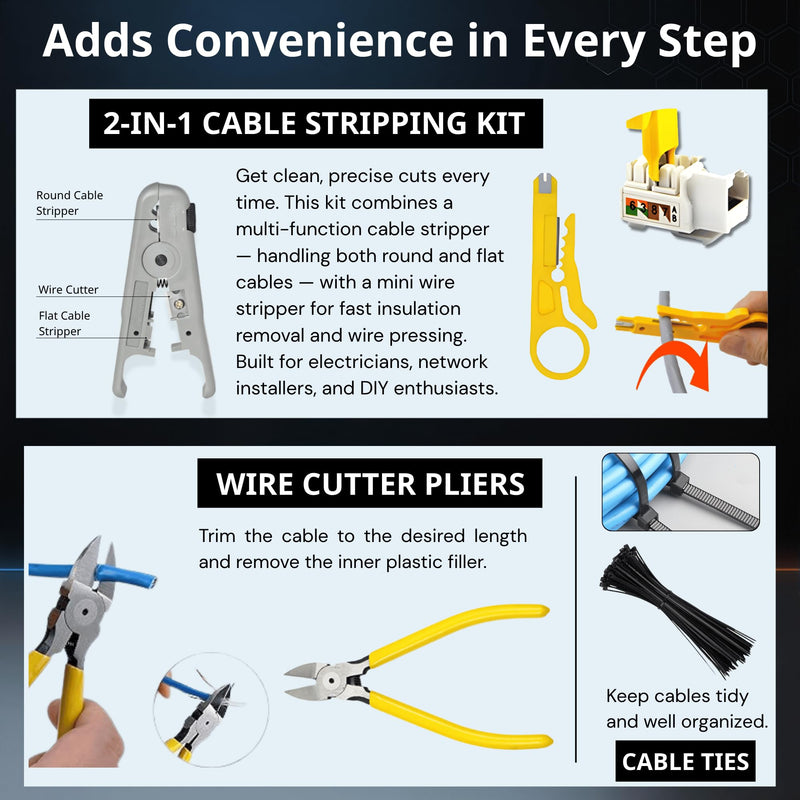 RJ45 Crimp Tool, Ethernet Crimper Tool Kit With CARRYING CASE, All-In-One Pass Through Network Cable Tool For Cutting, Stripping, Crimping Cat5 Cat6 RJ45 RJ11 RJ12 – Ideal For Home DIY, IT Technicians