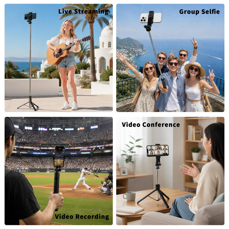 74" Selfie Stick Phone Tripod for iPhone Android Pockte3/4 Insta360 Camera | Extendable Cell Phone Tripod w Wireless Remote, 360° Rotatable Portable Travel Tripod Stand for Video Recording & Vlogging 74"