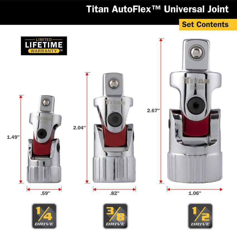 Titan 85505 3-Piece Auto Flex Universal Joint Socket Set 3pc Set