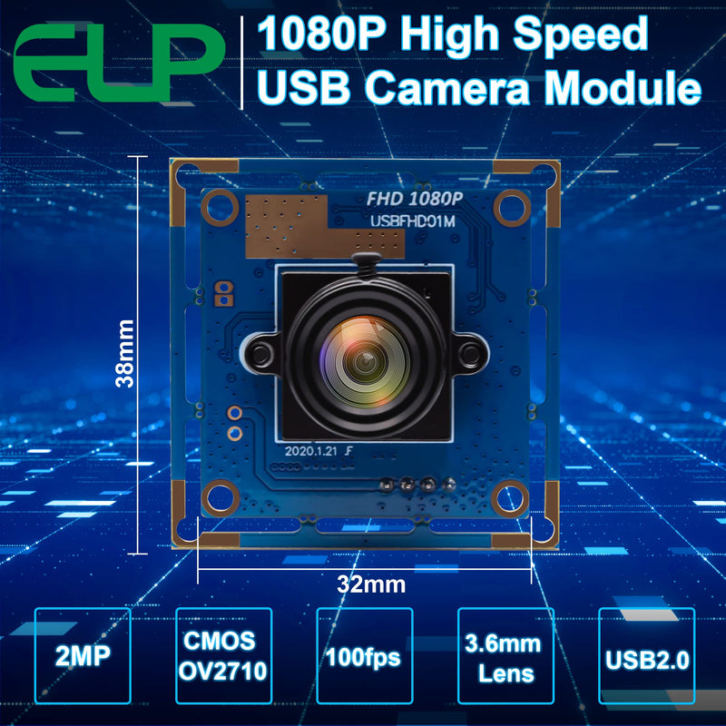 ELP 1080P USB Security Camera Module High Speed 2megapixel HD Free Driver USB with Camera Wide Angle PC Camera Raspberry Pi Developing Board Mini UVC USB2.0 Industrial Video Webcam Board for Computer