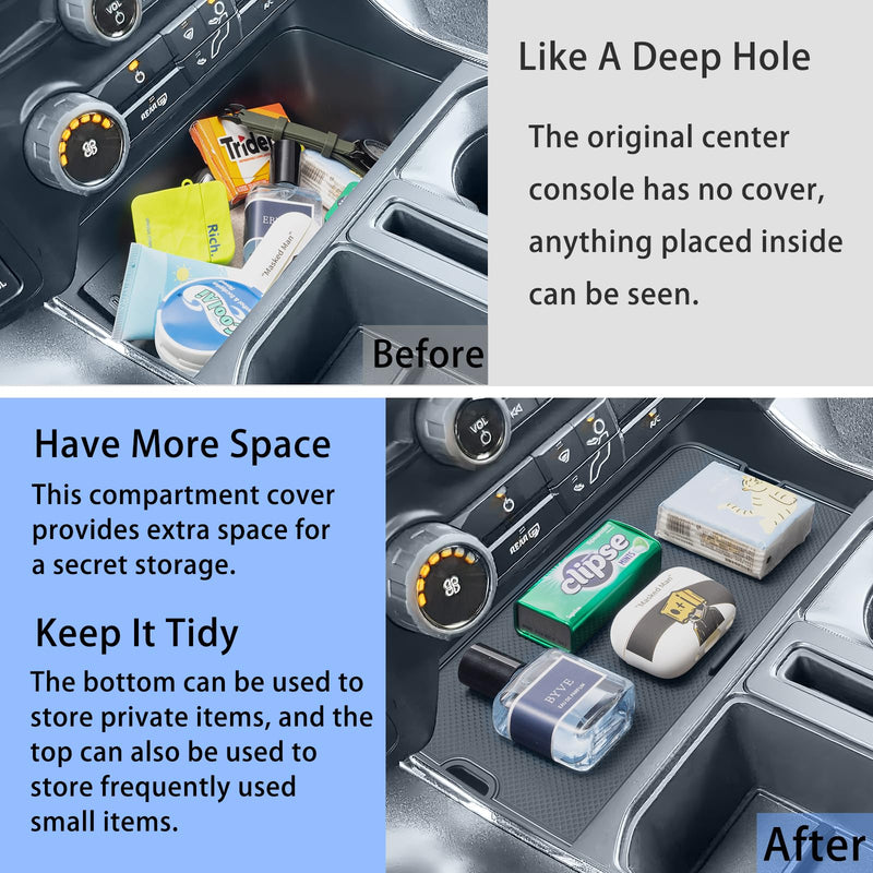 Center Console Compartment Cover for Ford F150 Accessories 2021-2024 2025/Lightning XLT PRO 2022-2025 Interior Hidden Panel Secret Pocket Lid USB Hole (Fits The Open Pocket in Front of The Shifter)