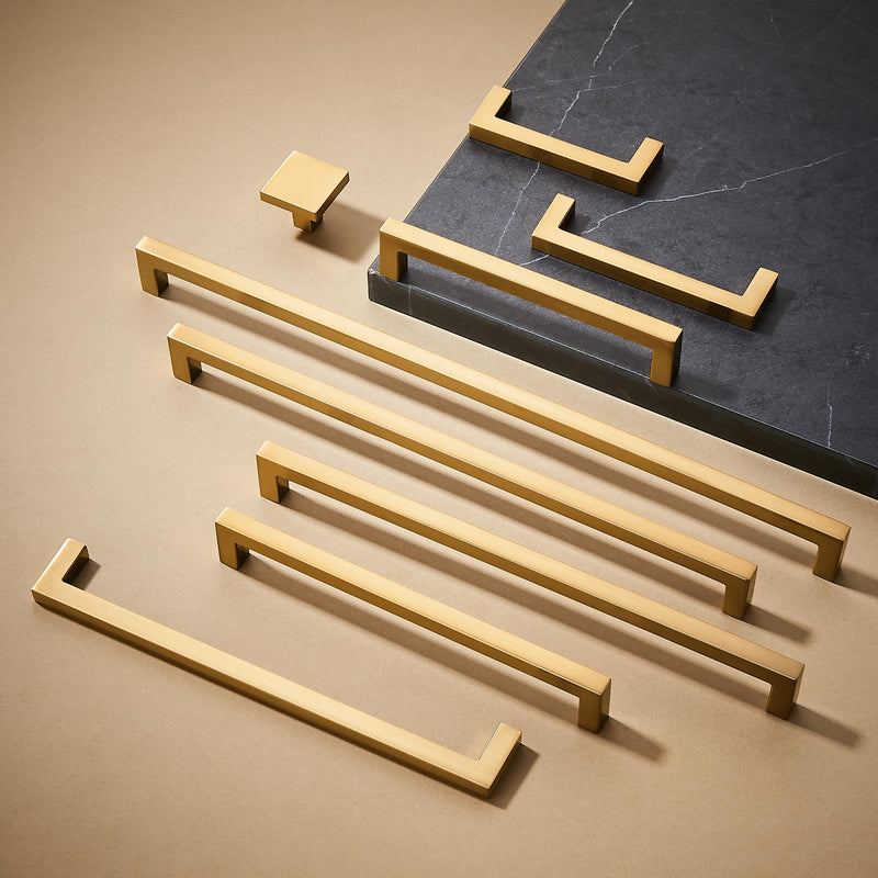 TUNNY 10 Pack Square Solid Cabinet Handles-3"/76mm Screw Spacing Brushed Champagne Gold Furniture Hardware Handles for Kitchen Cabinets Bedroom Dresser Wardrobe Cabinet Pulls 3"(76mm)Hole Center-10Pcs PULL