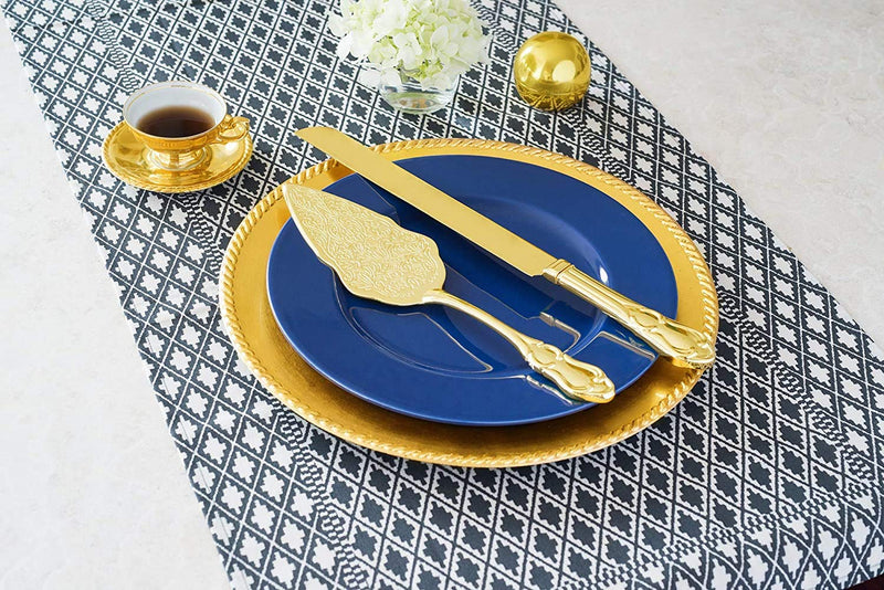 Strova Gold Wedding Cake Cutting Set - Vintage Cake Knife and Server for Event Use Gold Plated