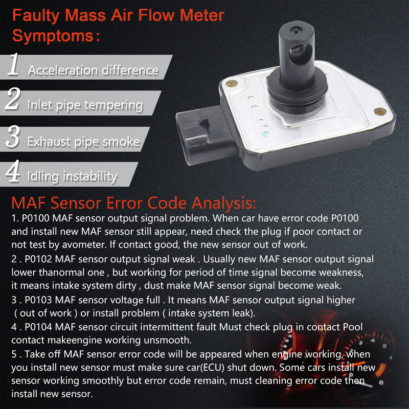 Mass Air Flow Meter Sensor - Compatible with Buick, Chevrolet, Oldsmobile & Pontiac 1997-1998, Replaces OE 19112538
