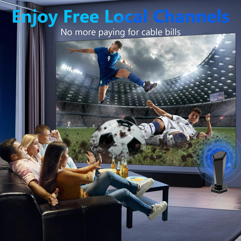 TV Antenna for Smart TV Indoor, Digital Antenna for Local Channels, Strong Magnetic Base, Easy Installation, 360° Long Range Reception, 4K 1080P, 8.5-ft Long Cable (Black) black