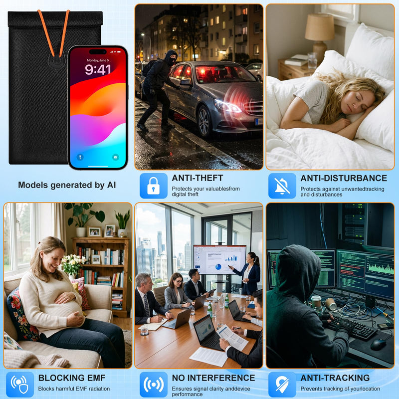 Faraday Bags for Phones and Key fobs, Go Dark Pouch,2 Pack, Black | Make your phones invisible to Tracking, Blcoked all signals,Anti-Theft 2 Large