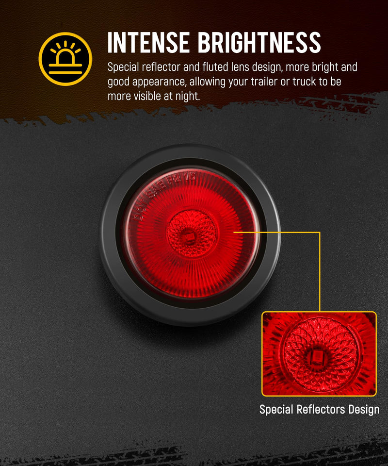 Partsam 5Pcs 2.5 inch Round Red 13LED Trailer Trucks Side Marker Clearance Lights with Reflectors, IP67 Waterproof, Includes Pigtails and Rubber Grommets