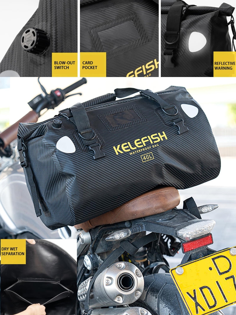 Waterproof Duffel Bag 20L 40L 66L Motorcycle Travel Dry Bag with Quick-fixed Straps for Motorcycling, Kayaking, Rafting, Boating, Camping Black 65L