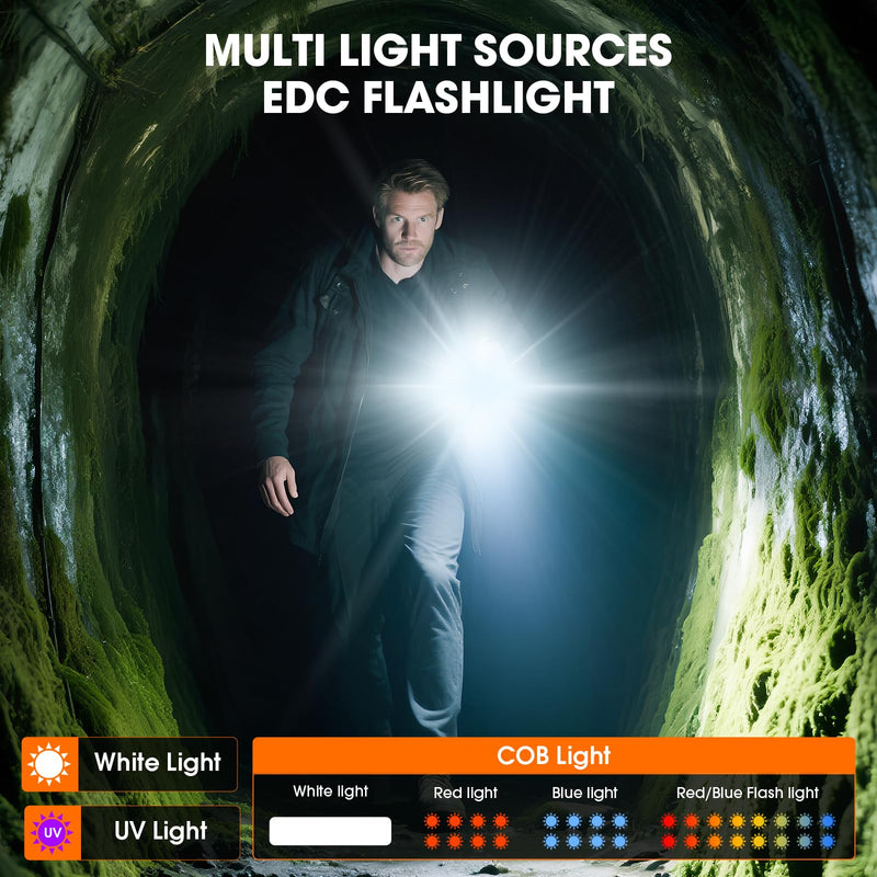 2pack Rechargeable EDC Flat Flashlight with COB Lights, UV, Red, Super Bright LED Combo 3in1 Portable Pocket lights, Pocket Mini Magnetic EDC Flashlight with Clip for Working, Repairing, Emergencies 2PCS