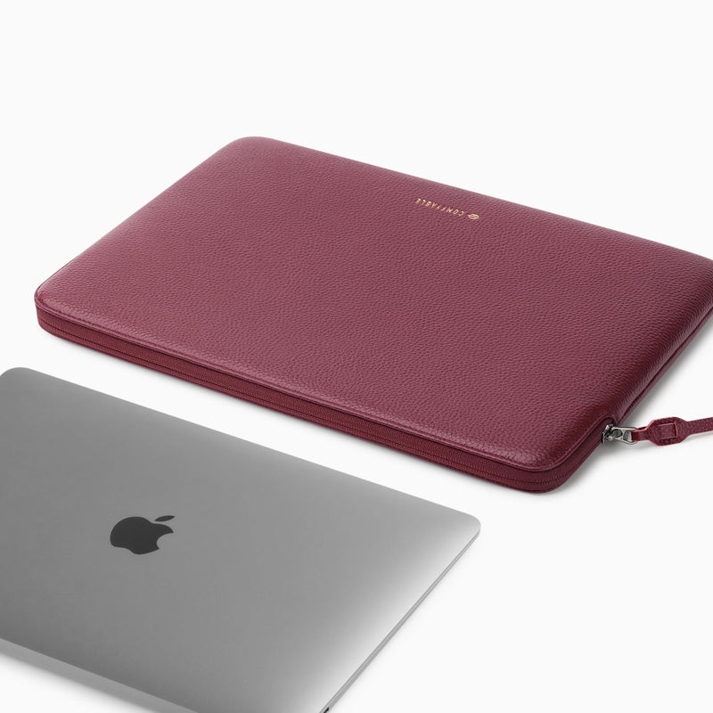 Comfyable Genuine Leather Laptop Sleeve, Compatible with 13" MacBook Air M5 & 14" MacBook Pro M5 Pro/Max 2026, 13 Inch 14 Inch Water-Resistant Padded Computer Case, Wine Red For 13.3"-14" Mac Pro / Mac Air