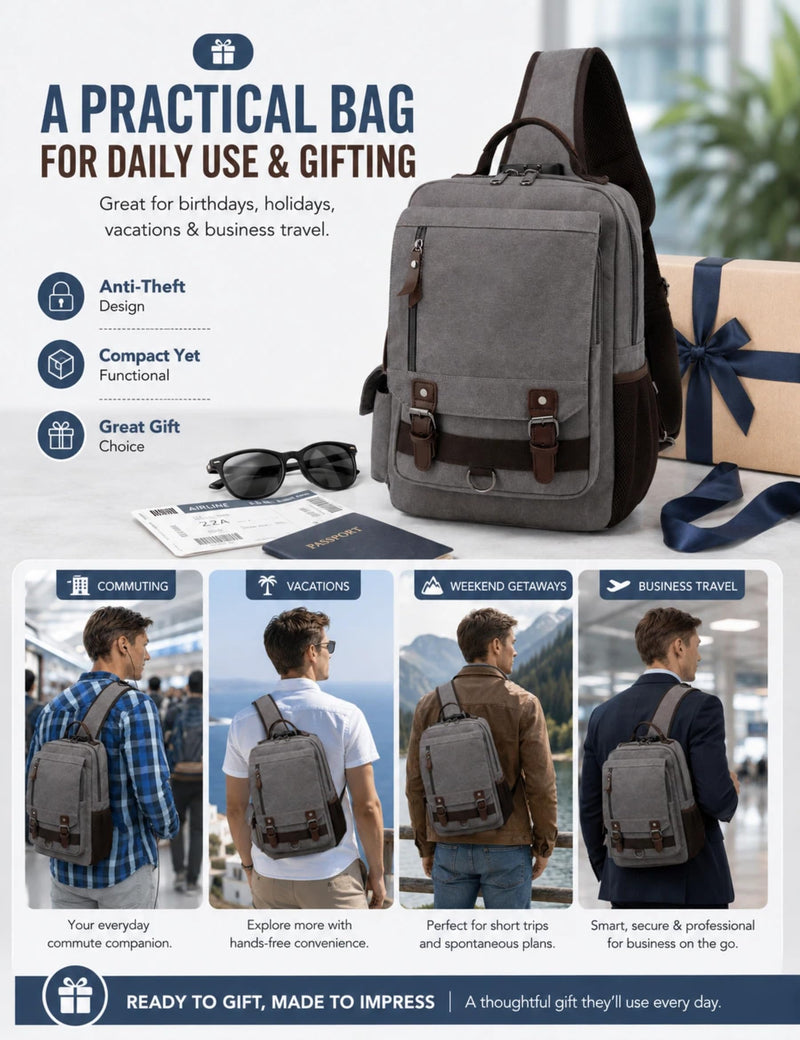 Retro Canvas Messenger Bag — Unisex Crossbody Shoulder Sling Bag for Travel, Work & Daily Use Light Brown 3 XX-Large