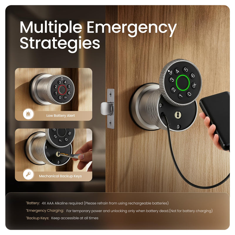 Leydebong 4-in-1 Smart Door Lock with Fingerprint and Keypad - Keyless Entry Electronic Lock with App and Mechanical Key - Easy Installation Smart Door Knob for Home Office Bedroom & Apartment 1 Satin Nickel