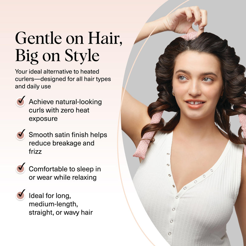 Kitsch Satin Heatless Curler Set - Micro Dot | Heatless Curls Overnight w/34 " Hair Waver & 2 Satin Scrunchies, Comfortable Hair Curlers to Sleep in for Frizz-Free Hair