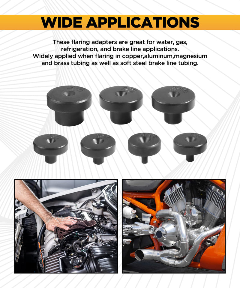 VARGTR 7PCS Double Flare Tool Adapters,Car Accessories Tubing and Flaring Tool Kit Replacement Head,Tubing and Flaring Tool Kit,Fit for 3/16,1/4,5/16,3/8,7/16,1/2,5/8 Inch Tube Expander Flaring