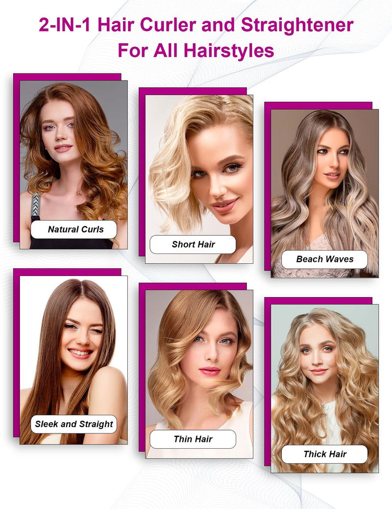 LANDOT Hair Straighteners and Curlers in One Ceramic Curved Twist Flat Iron | Multi Styler, Straighten Curl Wave, Tourmaline Ionic Smooth Glide, Anti-Frizz, 12 Temps 120-230°C, All Hair Types, Fast Heat Rose Gold