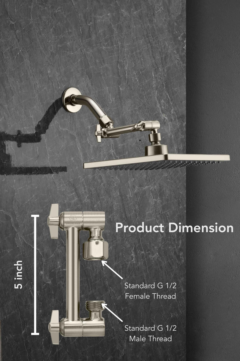 5 Inch Adjustable Shower Head Extension Arm With Locking Set Screw, Singing Rain 304 Stainless Steel Nickel Brushed Angle Height Adjustable, G1/2 Universal Connector Compatible (Nickel Brushed) 5 inch 2. Nickel Brushed
