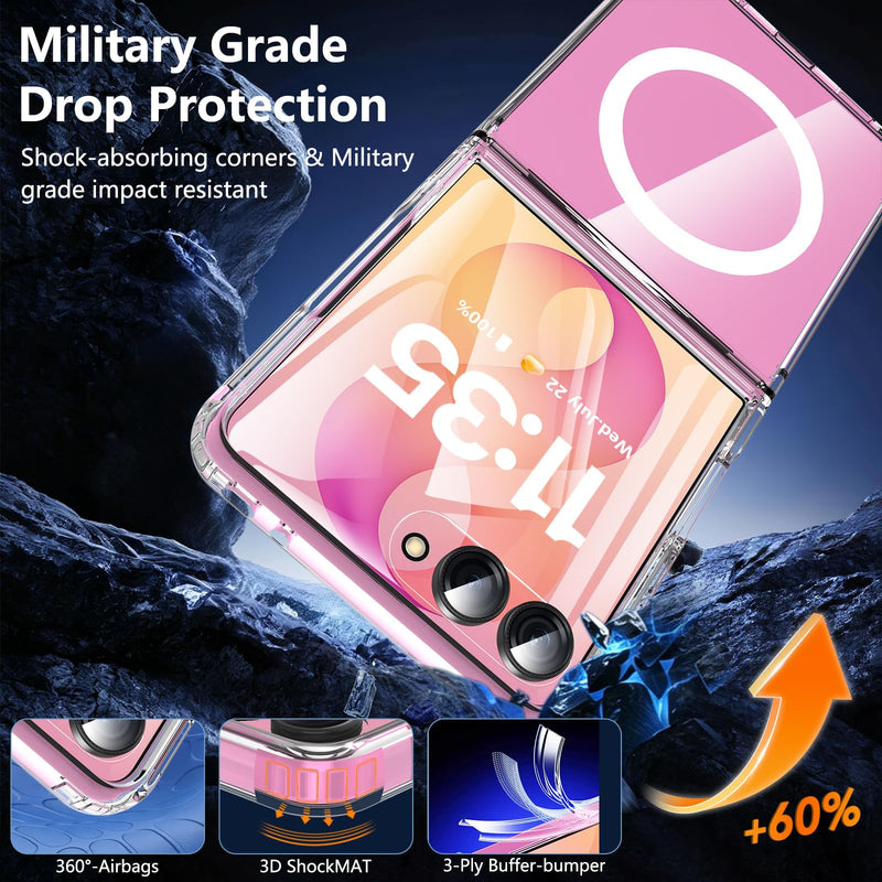 Hensinple for Samsung Galaxy Z Flip 8 Case,Magnetic Z Flip 7 Case with Built-in Screen Protector,Anti Yellowing Shockproof Rugged Slim Phone Cover for Samsung Galaxy Z Flip 7/8,Crystal Clear Samsung Z Flip 7/8-Clear Samsung Z Flip 7 / Z Flip 8