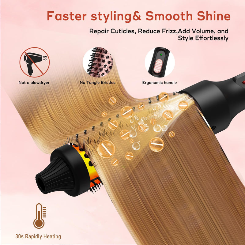 UKLISS Thermal Brush 32mm Heated Round Brush 3 in 1 Heated Curling Brush | to Increase Hair Volume, Make Hair Smoother & Shinier & Loose Curls, Beginner-Friendly, Double Voltage (Black Rose) Elegant Black