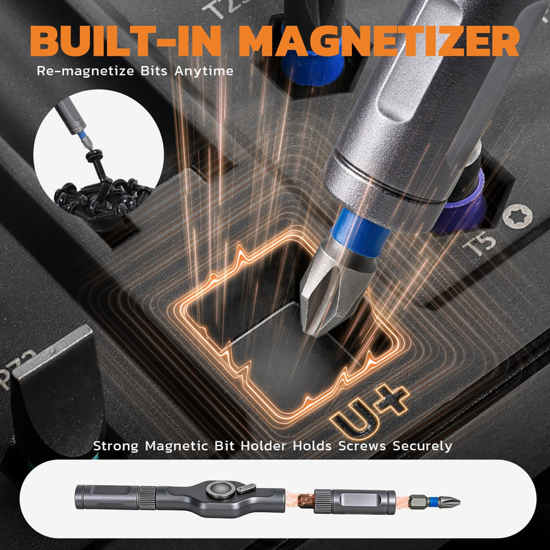 Magnetic Screwdriver Set, 42-in-1 Multi-Bit Ratcheting T-Handle Screwdriver with Storage Case, Repair Tool Kit for Computer, Eyeglasses, Watch, Bicycle, Ring Doorbell, Furniture and DIY 42 IN 1