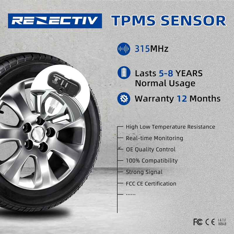 TPMS Sensors,315Mhz Compatible for Toyota Lexus Scion,Tire Pressure Monitoring Sensors for Rav4 Camry 4Runner Tacoma Corolla Prius Yaris Replacement 42607-33021 42607-33011 PMV-107J Set of 4