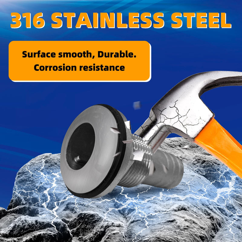 2Pcs Thru Hull Fittings for Boats, Stainless Steel Barbed Straight Thru Hull Fitting Drain for 3/4 inch I.D. Hose for Boat, Yacht