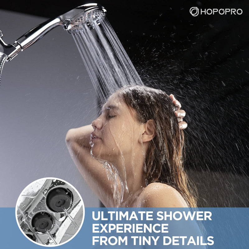 6-Mode High Pressure Handheld Shower Head Set, Consumer Reports Recommended HOPOPRO High Flow Hand Held Showerhead with 59 Inch Hose Bracket Teflon Tape Rubber Washers 6 Modes Luxury Chrome