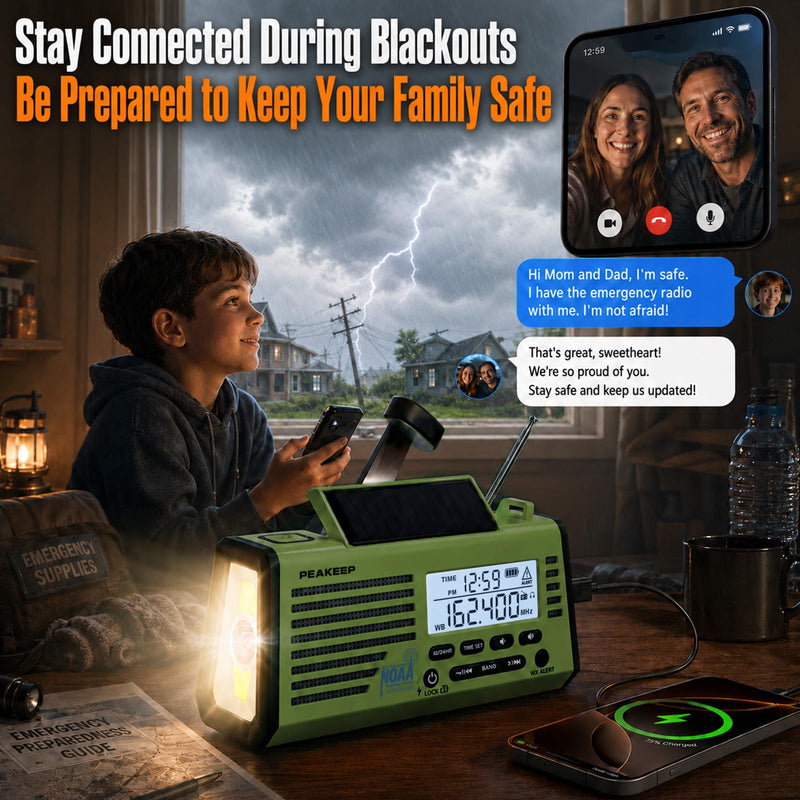 Peakeep Emergency Radio NOAA Weather Alert Battery Solar Crank Powered | AM FM SW Portable Radio , Rechargeable Battery 18500mWh, SOS Flashlight Lamp for Home Car Camping Storms Blackouts Prep Green with Black
