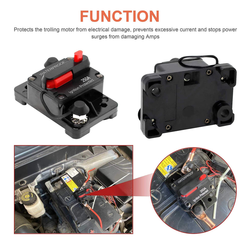 60 Amp Circuit Breaker with Manual Reset Waterproof Inline Fuse Inverter for Marine Trolling Motors Boat ATV Manual Power, Suface Mount, 12V-48V DC 60A+Terminal