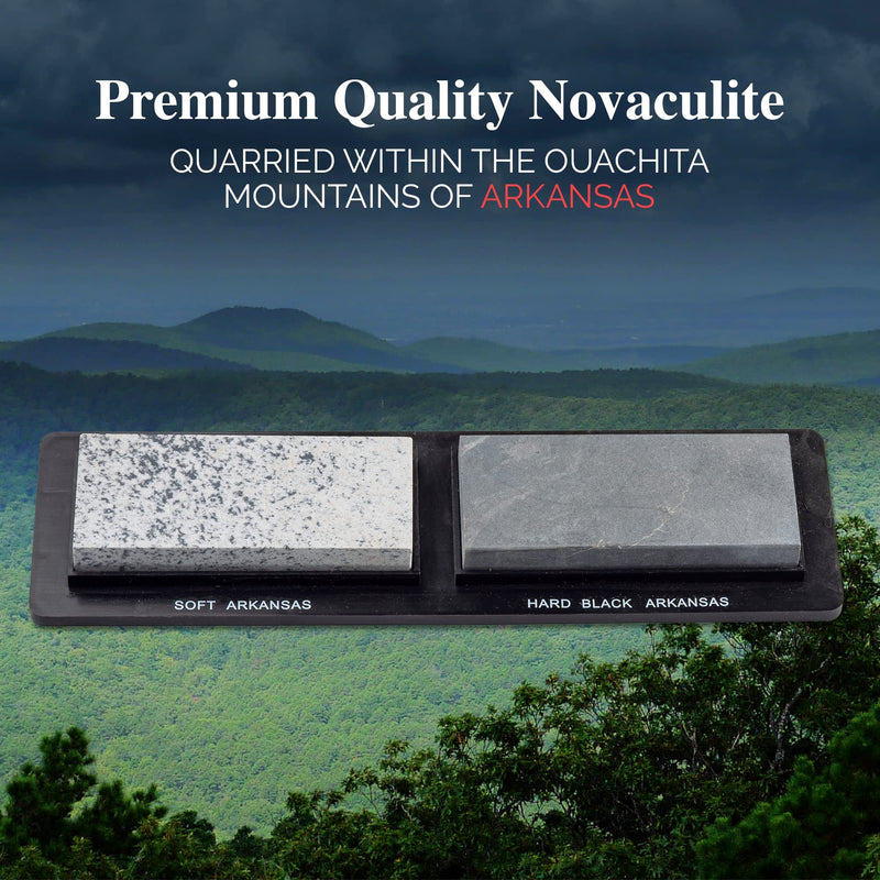 Arkansas 2-Stone Honing Set, Sharpening Stones and Premium Honing Oil for Blades, 3-1/2 x 1-5/8 x 1/2-Inch Whetstones with Non-Slip PVC Base, by RH Preyda