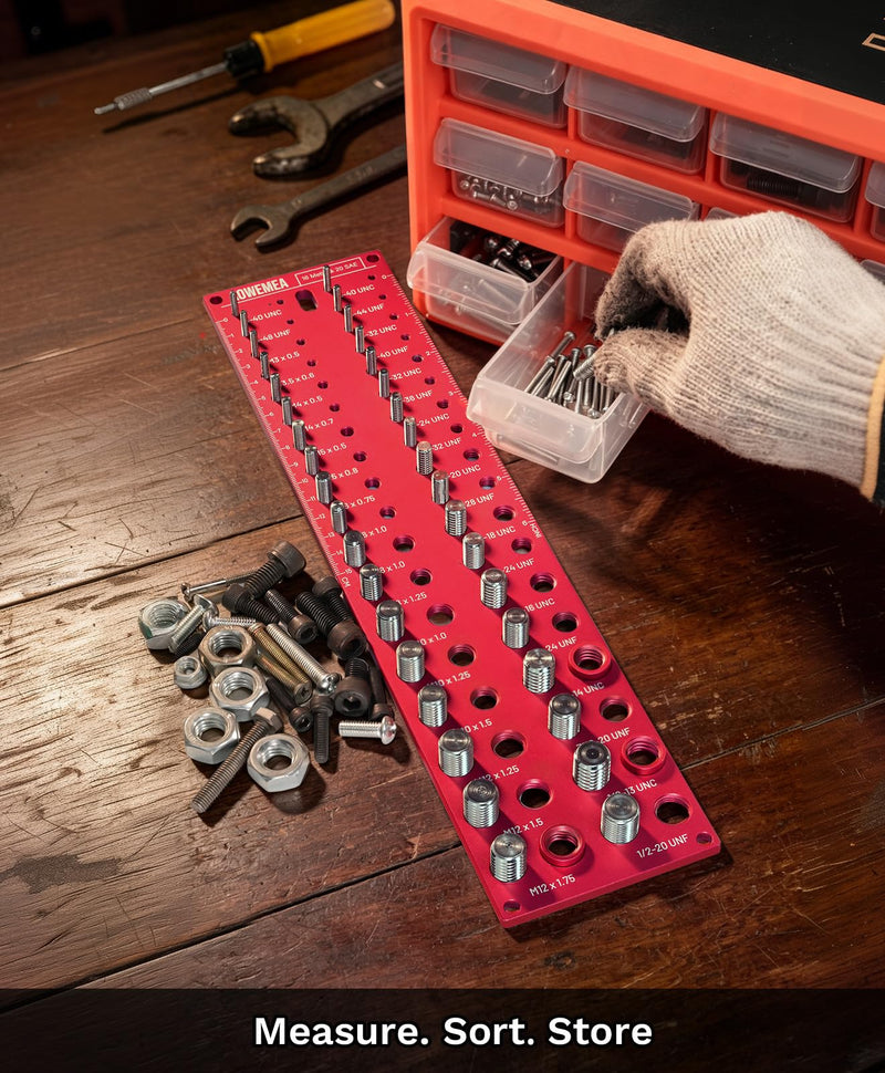 36-Size Nut and Bolt Thread Checker, 20 SAE & 16 Metric Thread Gauge, Thread Checker Standard and Metric, Bolt Size Finder Tool for Nuts, Bolts, Screws, Wall Mounted Identifier Gauge 36 Thread Checker-36R