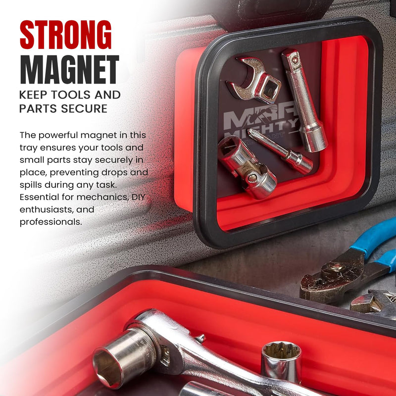 Magnetic Parts Tray Set 3-Pack - Collapsible Silicone Magnetic Tray with Strong Base - Multi-Size (Red) Red