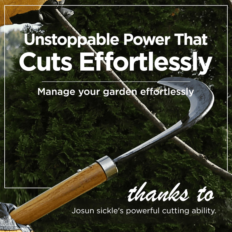 Josun Sickle Left-Handed - Hand-Forged Handmade Korean Weeding and Brush Clearing Tool with Razor-Sharp Blade and Chestnut Wood Handle
