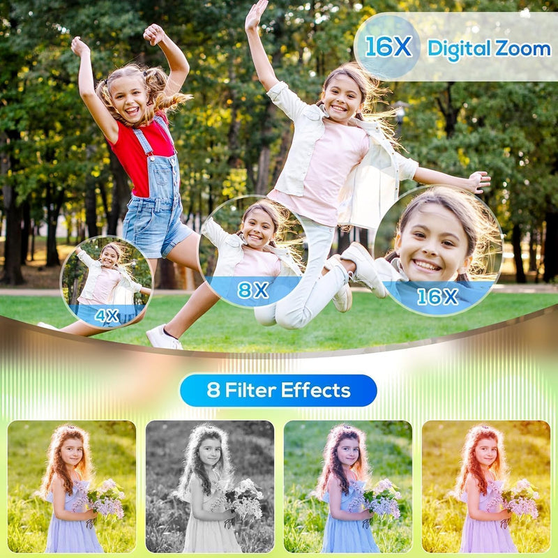 Digital Camera for Kids, 48MP FHD 1080P Point and Shoot Digital Cameras with 16X Zoom Anti-Shake, Compact Portable Cameras for Photography, for Boys Girls Teens Beginners glossy black