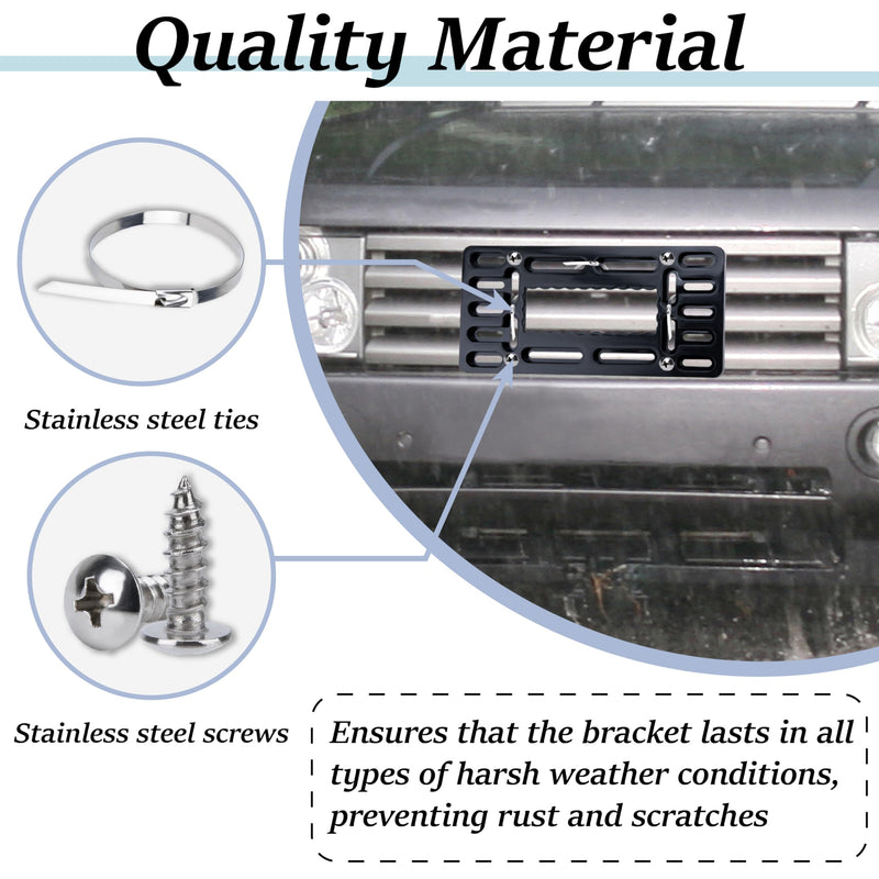 License Plate Bracket Holder, Front License Plate Bracket, No Drill Front Plate Mount, Licenses Plates Brackets Bumper, Car Frame Mount Adapter with Stainless Steel Screw Cap, Cable Ties