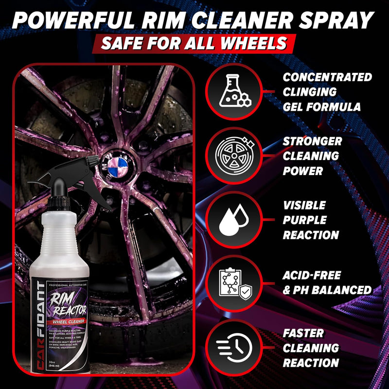 Carfidant Rim Reactor Wheel & Rim Cleaner Spray – Removes Brake Dust & Grime - Thick Gel, Dilutable - pH Neutral, Non-Acidic Tire Cleaner - Safe for Chrome, Black, Painted & Alloy Wheels - 16 fl oz 16 Fl Oz (Pack of 1)
