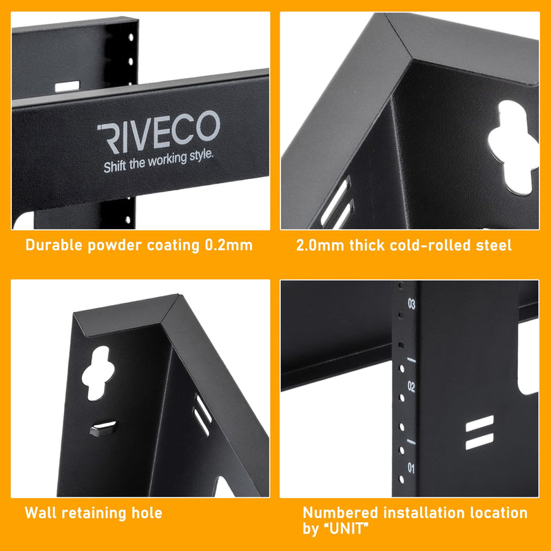 RIVECO 6U Open Frame Rack Wall Mount & Desktop Mount, No Assembly Required Server Rack for Network Equipment & Data AV HiFi Stereo Gaming Electronics Shelf