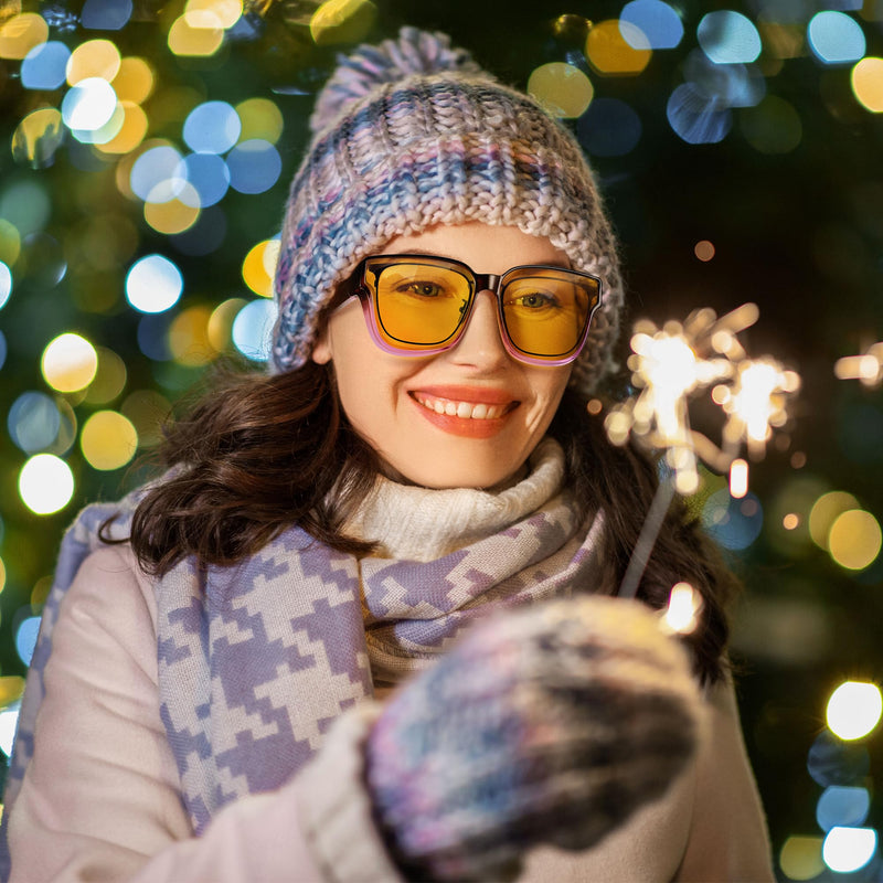 Oversized Polarized Night Driving Glasses Fit Over Glasses Unisex | Oversized Polarized Night Vision Lenses, Anti Glare Yellow Fit Over Prescription Glasses, Ideal for Night Driving B05 Gradient Purple Frame/Night Vision Lens