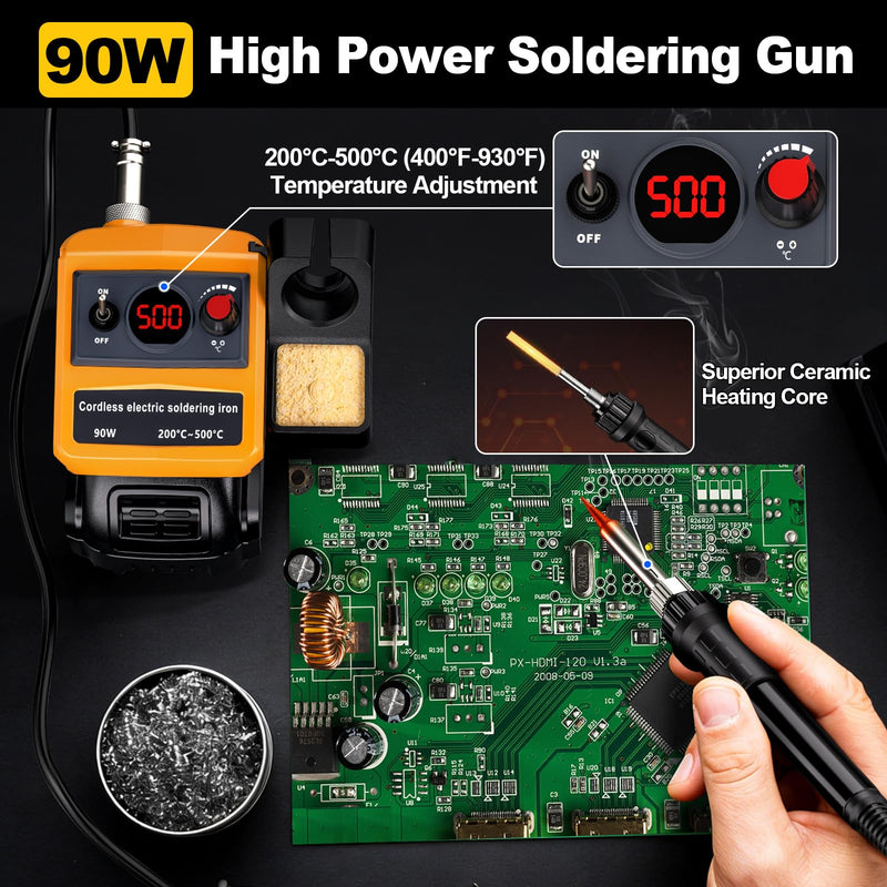 Cordless Soldering Iron Kit for Dewalt 20v 60v Battery,90W LED Digital Solder Iron Soldering Gun with 5pcs Tips,0.04” Solder Wire for any Hobby Enthusiast (Battery not included) For Dewalt Battery