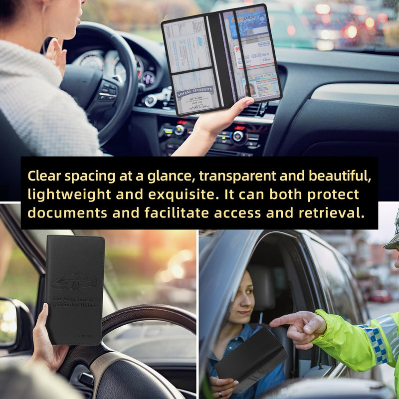 Car Registration and Insurance Holder Glove Box Folder-Premium PU Leather Car Document Wallet Driver's License, Cards and Other Essentials (Black) black