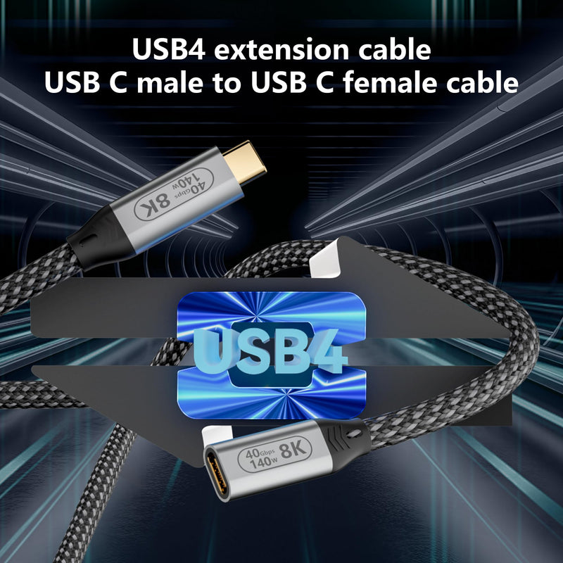 USB-C Male to Female Extra Long 10ft/3M USB4 Data Cable, Compatible Thunderbolt 4, 8K Video Transmission, 40Gbps Data Transfer, 140W PD Fast Charging 8K Video for monitor extension cable 10FT